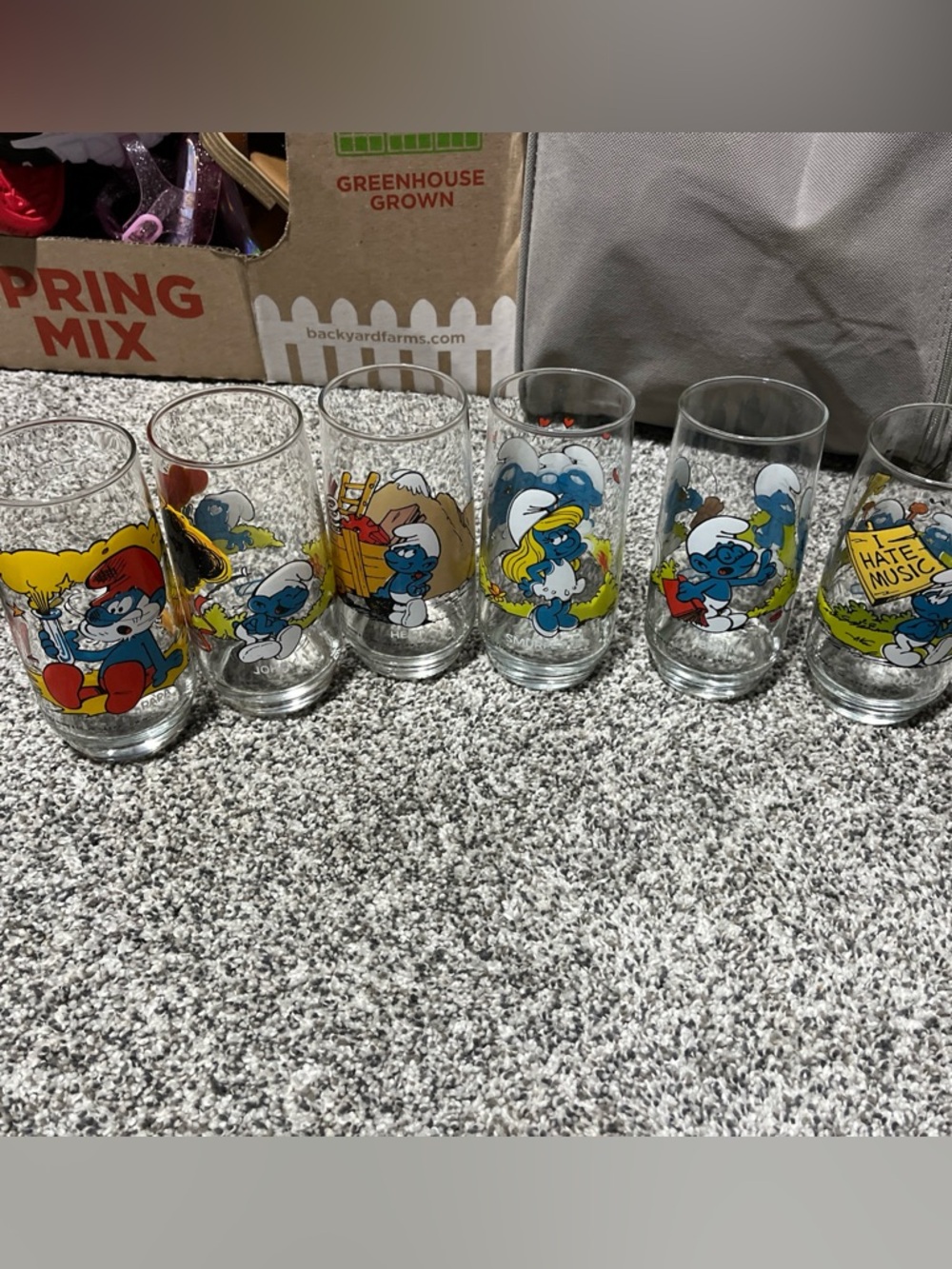 Smurf Peyo Collector Glasses 1982 Vintage Lot Of 6